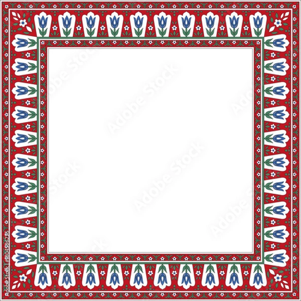 Obraz Vector colored square Turkish ornament. Ottoman border, rectangle, frame. Muslim pattern for stained glass.