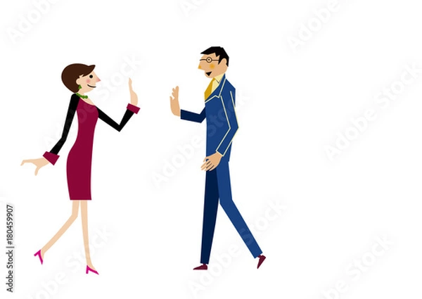 Fototapeta オフィスで会話する男女。ビジネスシーン。