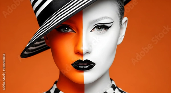 Obraz Capture the essence of modern beauty with this striking portrait, perfect for showcasing innovative makeup and fashion forward design aesthetics today.