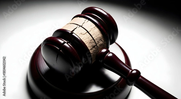 Obraz A gavel rests in anticipation, symbolizing law, order, and justice, waiting to bring resolution to complex legal proceedings and court cases now.