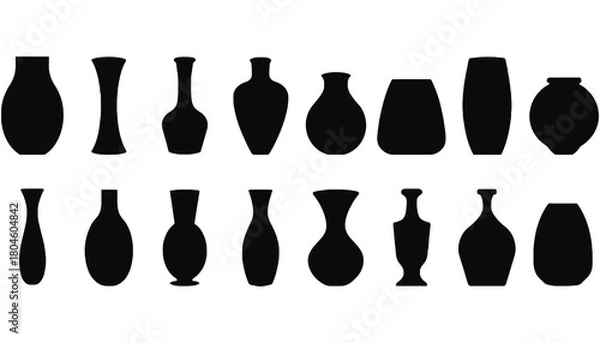 Obraz Collection of black vase silhouette vector art design assets