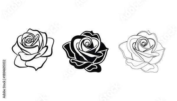 Obraz Rose flower vector art black and white outline drawing design