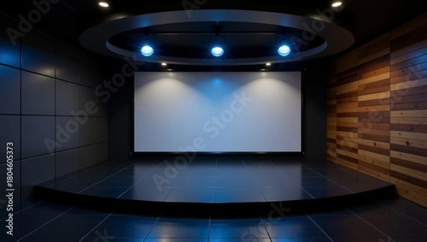 Obraz Modern theater stage with blank screen and circular lighting