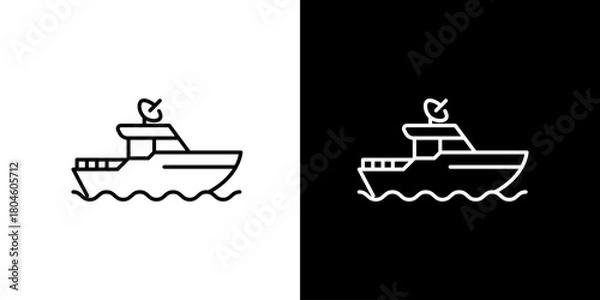 Fototapeta Sleek Minimalist Line Art Boat Icon for Marine Navigation and Water Travel – Simple Outline Yacht Vector Graphic