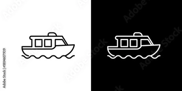 Fototapeta Minimalist ferry boat line icon for maritime themes. A clean vector symbol representing sea travel, cruising, and water transportation concepts