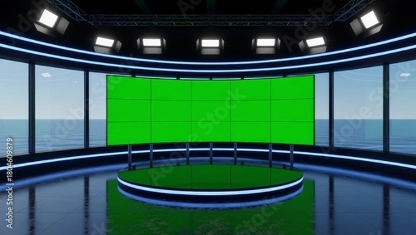 Fototapeta Modern studio green screen ocean view