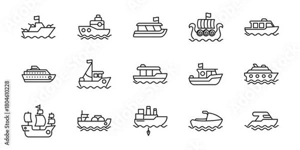 Obraz Collection of Line Art Boat Icons for Transportation, Navigation, and Maritime Themes