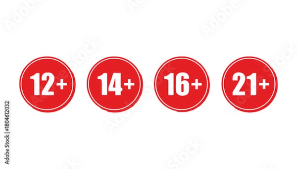 Obraz Age restriction icons set vector red circles with age limits