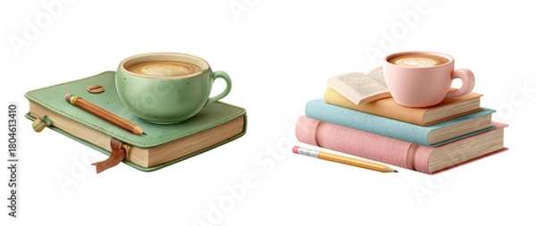 Fototapeta Coffee and books create a cozy reading nook for relaxation and study time on transparent background