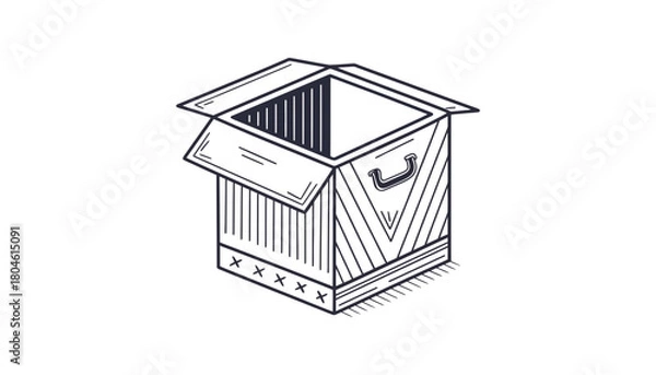 Fototapeta Open cardboard box illustration for storage and moving needs