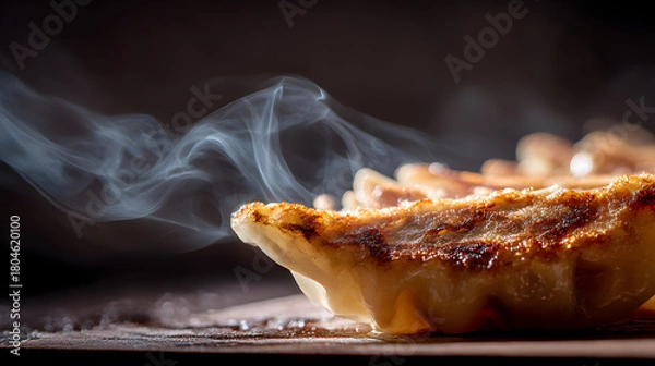 Fototapeta Culinary Delight: A close-up shot of a freshly baked pie, with its golden crust and delicious aroma, hinting at the culinary artistry within. The gentle rising steam.