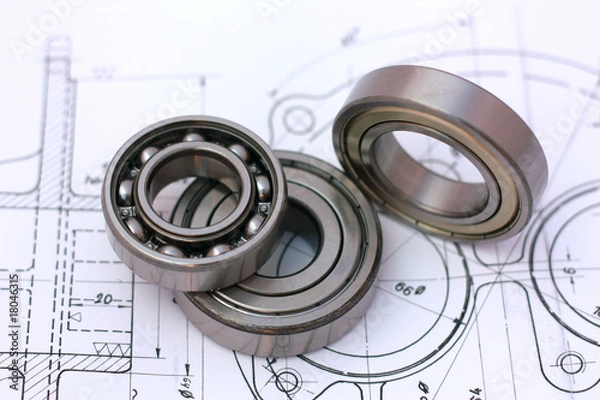 Obraz Ball bearings on technical drawing