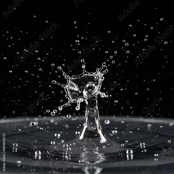 Fototapeta Dynamic water droplet collision creating stunning crown shape, perfect for conceptual design and artistic projects