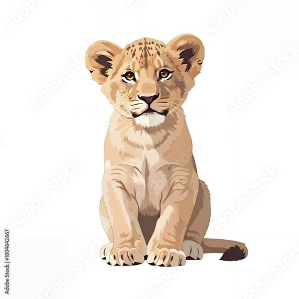 Fototapeta Adorable lion cub sitting attentively, capturing wild spirit and playful innocence in a heartwarming portrayal