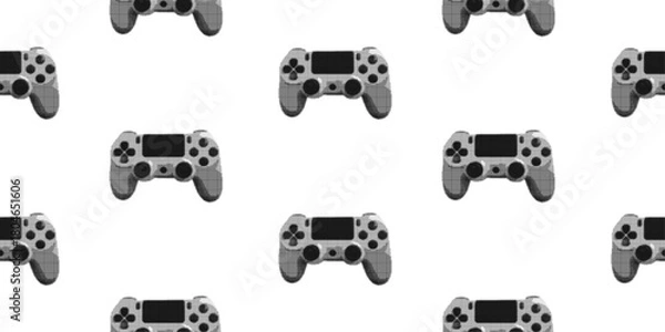 Obraz Playful halftone video game pattern with joystick console. Vintage arcade background. Collage design element with dotted effect.