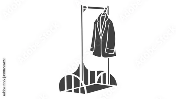 Obraz Black and white illustration of a coat hanging on a rack, symbolizing fashion and style