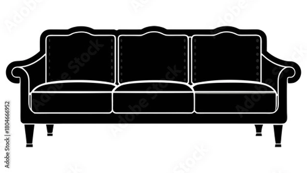 Obraz Elegant Black Silhouette of a Classic Three-Seater Sofa, a Timeless Vector Icon for Interior Design and Home Furnishing Concepts