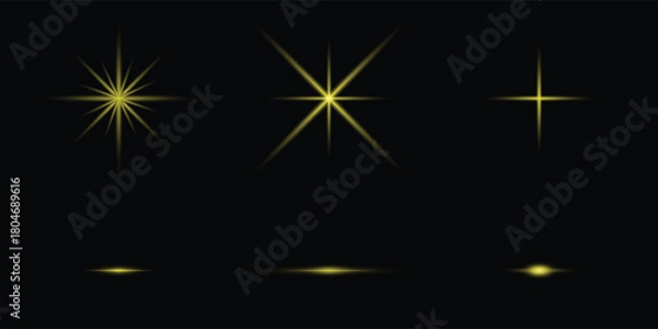 Fototapeta Golden Starburst Light Effect with Radial Rays on Black Background