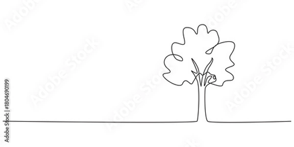 Obraz Tree plant doodle outline forest environment. Continuous one line tree plant , Tree line drawing, continuous one line drawing of a tree, symbolizing nature and growth, line art style vector 