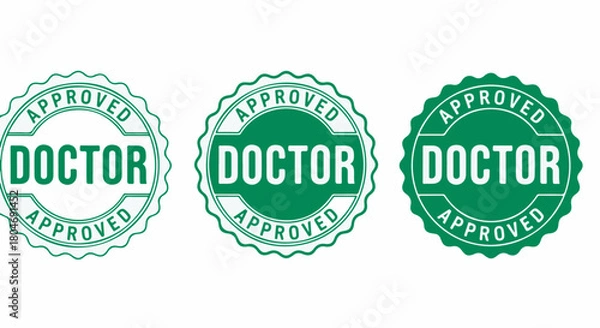 Fototapeta Approved Doctor stamp and badge set vector graphic for medical certification and endorsement on white background