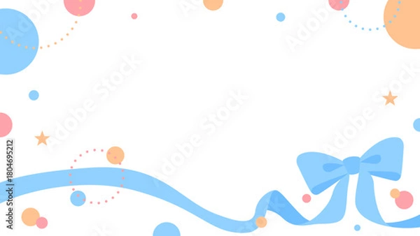 Fototapeta リボンのデコレーションフレーム、円形オブジェクト、ポップなデザイン、16:9サイズ