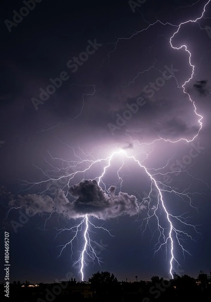 Fototapeta Majestic and powerful thunderstorm displays incredible lightning flashes against a tumultuous sky, highlighting nature's raw, electrifying force ,majestic ,turbulent ,outdoors