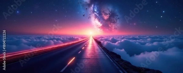 Fototapeta Glimmering bridge extends to breathtaking star-filled horizon  Endless possibilities ,  dreamlike,  infinite,  dreams