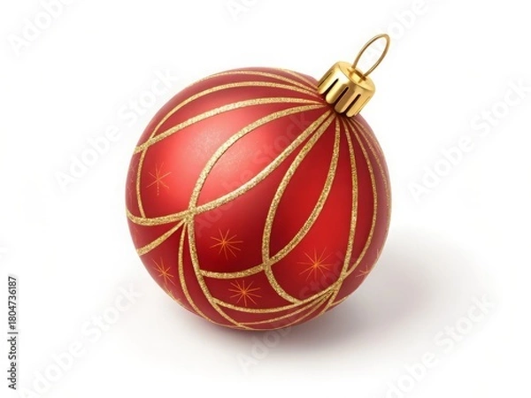Obraz Red Christmas ball ornament isolated on white background, a festive holiday decoration object