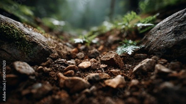 Fototapeta Tranquil Forest Floor with Moss and Rocks