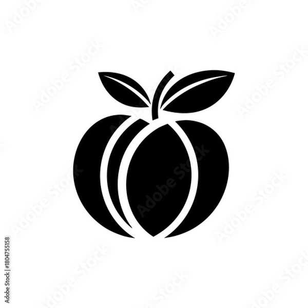 Fototapeta Silhouette of a peach with two leaves on a white background on transparent background