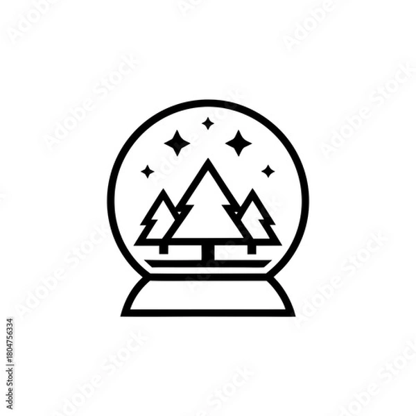 Fototapeta Outline snow globe with trees and stars inside design on transparent background