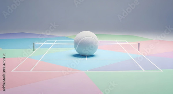 Obraz Artistic tennis sport game on colorful ground with 3d rendering minimalist