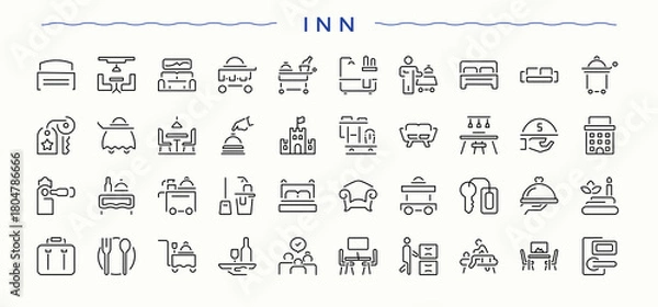 Fototapeta Inn icon set. Hotel outline symbol collection. Minimalist vector collections. Hostel icon set. Editable stroke vector art.