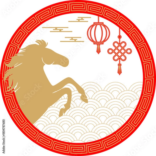 Fototapeta year of horse . chinese new-year greeting card design vector