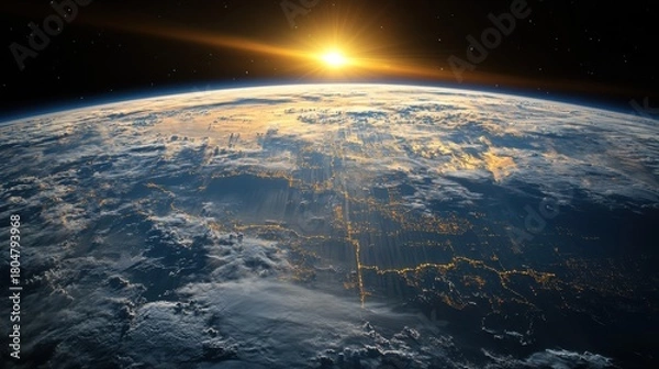 Fototapeta Cloud to edge computing data visualization over Earth