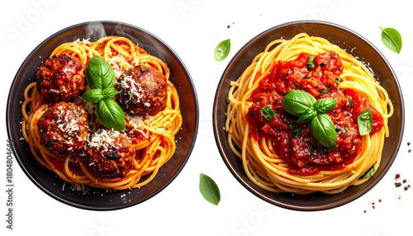 Fototapeta  3. Classic Spaghetti Nest and Meatball Plate Set isolated on transparent background