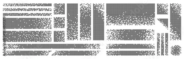 Obraz Set of geometric shapes with decay effect. Pixel pattern backgrounds. Abstract mosaic scattered cubes. Matrix textured backdrop.