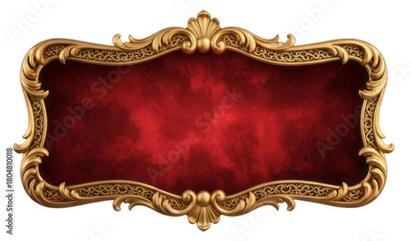 Obraz Elaborate golden baroque frame with rich red velvet background.