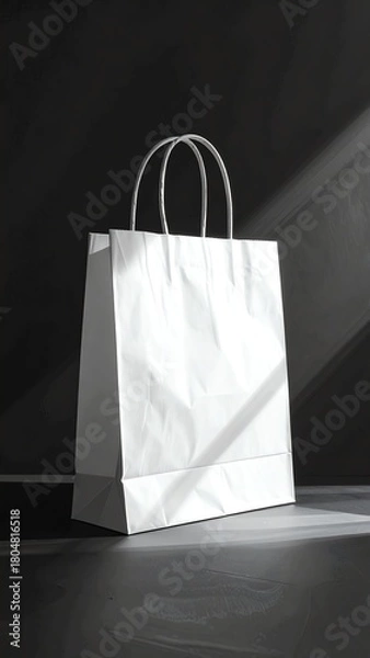 Obraz Stylish white paper shopping bag on a flat surface.