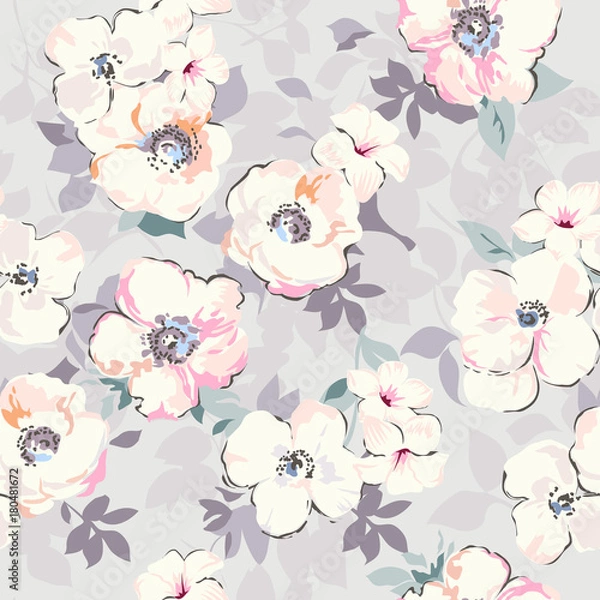 Fototapeta soft watercolor like floral print ~ seamless background