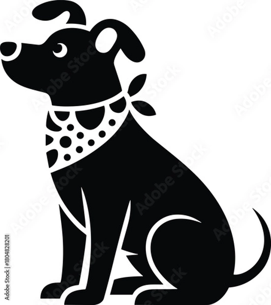 Fototapeta Stylized Dog Illustration Sitting with Bandana in Black and White