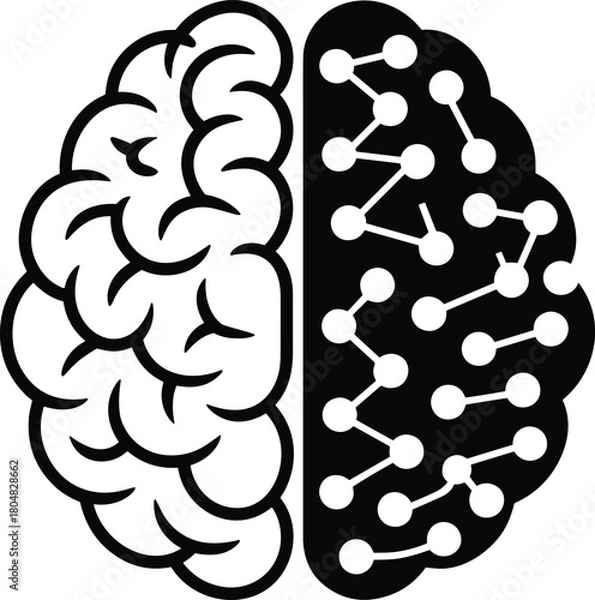 Fototapeta Human brain hemispheres showing logic and creative thinking with connections