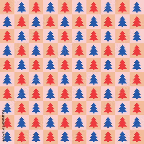 Fototapeta Christmas seamless pattern with cute cartoon tree decorations. Wallpaper design. Vector illustration