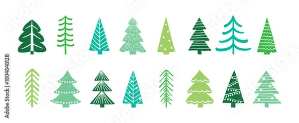 Fototapeta Hand drawn Christmas tree icon set. X-Mas decorations. Vector illustration