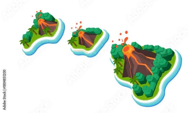 Obraz cartoon volcanic island eruption illustration