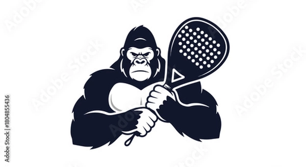 Fototapeta Angry Gorilla Holding Padel Racket EPS Design | Strong Ape Mascot Illustration