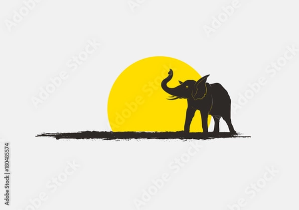 Obraz Elephant Silhouette in Sunset Vector