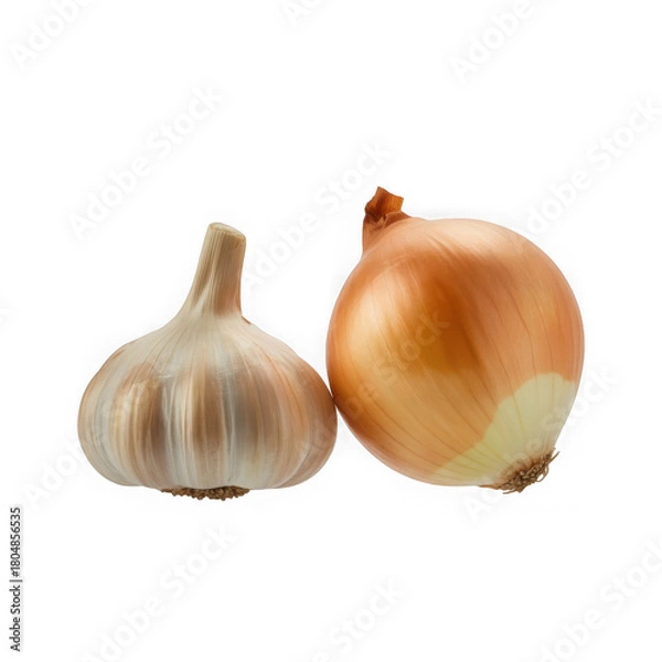 Fototapeta Whole garlic bulb and yellow onion isolated on black background. food ingredients. isolated on transparent background