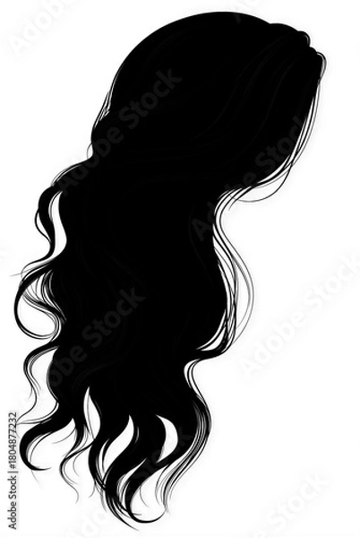 Obraz Elegant black wavy hair illustration with smooth flowing curves. Ideal for beauty, fashion and salon designs. Premium quality PNG file with transparent background for easy integration.