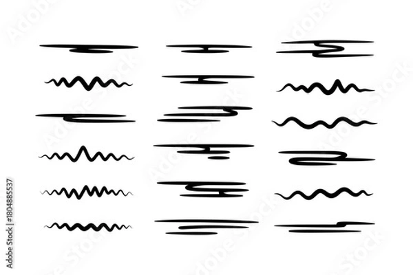 Fototapeta Collection of hand drawn underline brush strokes and scribbles isolated on